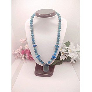 Apatite Necklace with a Blue Fire Agate Teardrop Shaped Pendant - 19 Inches Long